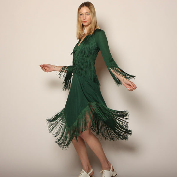 Vintage 70's Emerald Fringed Halter Dress + Top Set Opal Pineapple Vintage 70's Emerald Fringed Halter Dress + Top Set Opal Pineapple