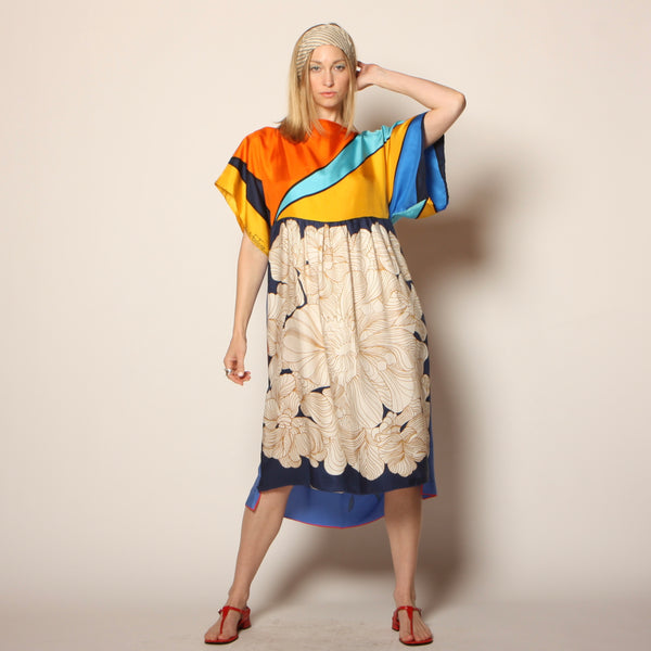 Handmade Vintage Italy Patchwork Silk Scarves Dress