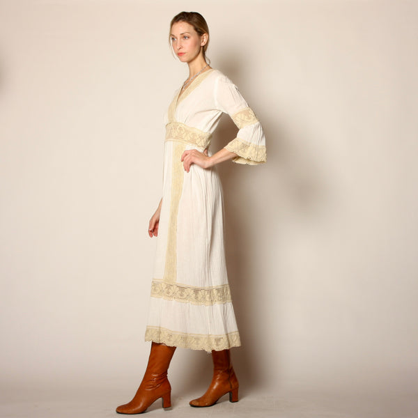 cotton gauze maxi dress Vintage 70's Cotton Gauze + Crochet Lace Maxi Dress – Opal Pineapple
