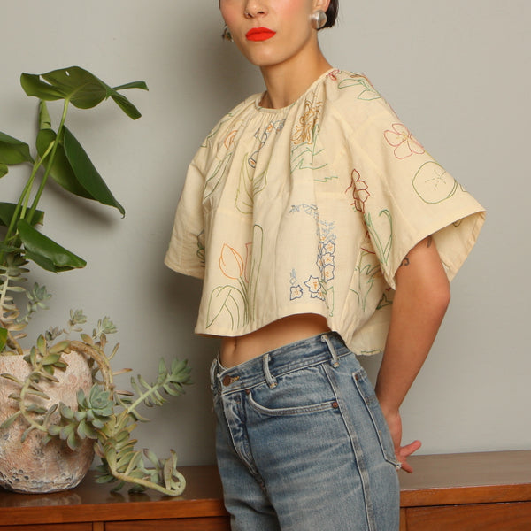 Trapeze Top - Botanical Hand Embroidered Antique Cotton
