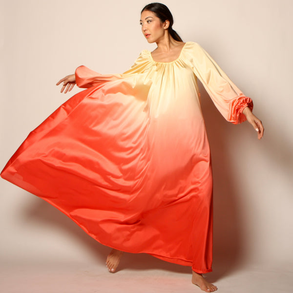 orange trapeze dress long Color Block Chiffon Trapeze Dress With Chain Halter Neckline In Red Multi
