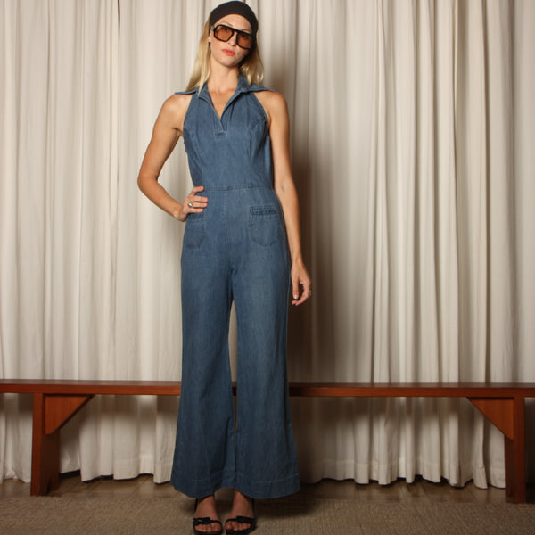 Vintage 70's Denim Open Back Halter Jumpsuit – Opal Pineapple