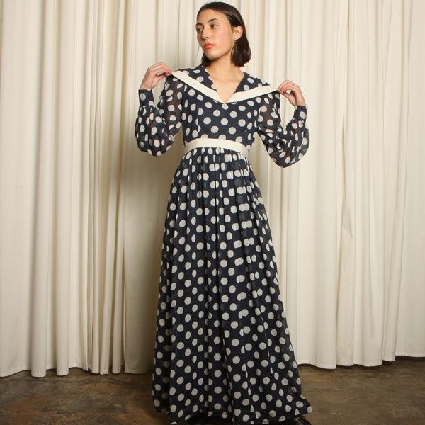 Vintage 70's Polkadot Voile Prairie Sailor Dress – Opal Pineapple Vintage 70's Polkadot Voile Prairie Sailor Dress – Opal Pineapple