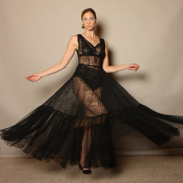 Vintage 30's Bias Cut Sheer Lace + Tulle Gown Vintage 30's Bias Cut Sheer Lace + Tulle Gown