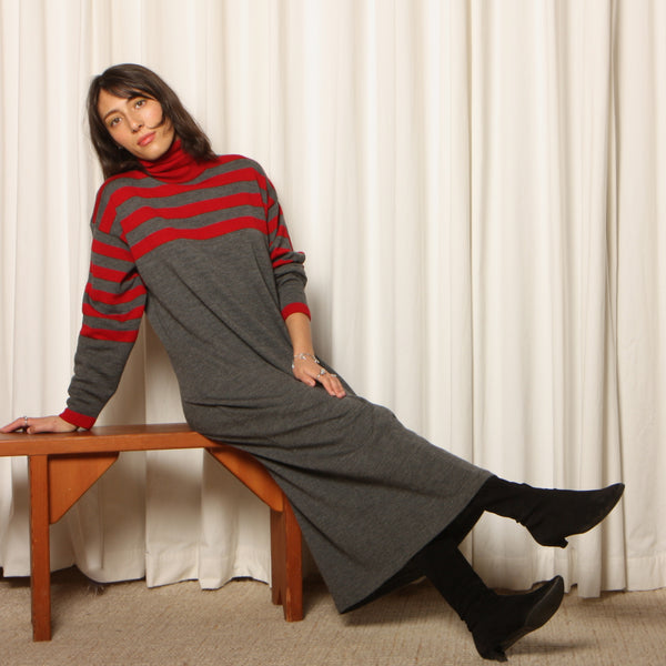 Vintage 80's Soft Merino Wool Striped Knit Maxi Dress Vintage 80's Soft Merino Wool Striped Knit Maxi Dress