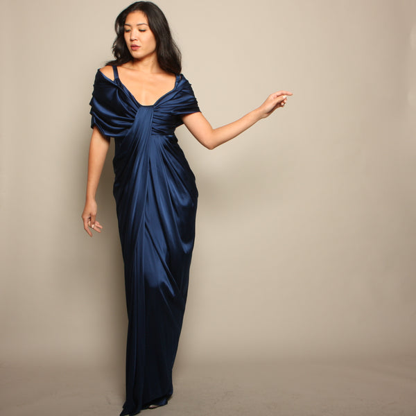 Vintage 90's Donna Karan Sapphire Silk Grecian Gown Opal Pineapple Vintage 90's Donna Karan Sapphire Silk Grecian Gown Opal Pineapple