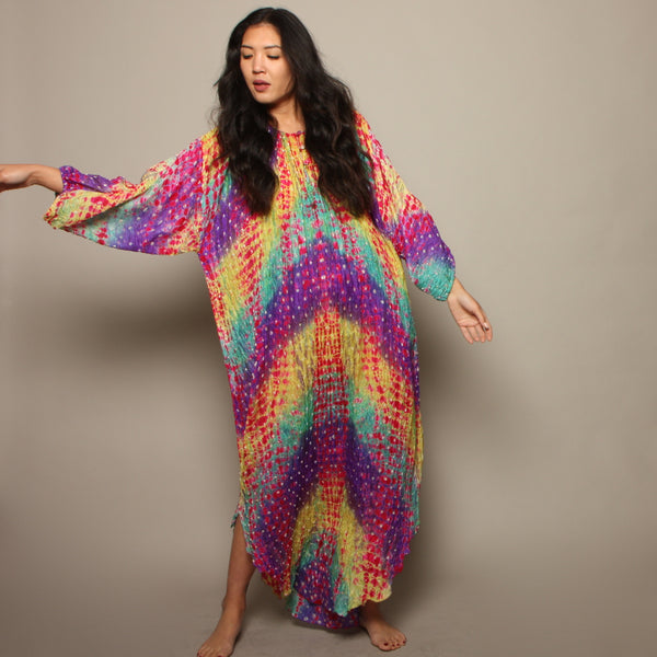 neiman marcus long dresses Vintage 70's Raksha Neiman Marcus Rainbow Silk India Dress – Opal Pineapple