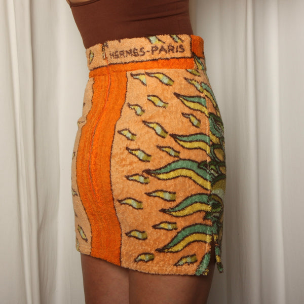 Iconic Vintage Hermès Graphic Sun Bodycon Towel Skirt