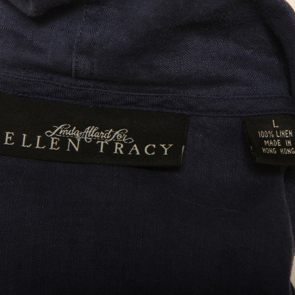 Vintage 80s Ellen Tracy Draped Navy Linen Anorak Jacket