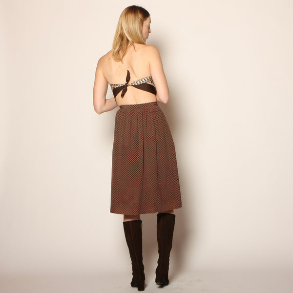 Vintage 70's Elvia for Les Mouches Silk Midi Skirt