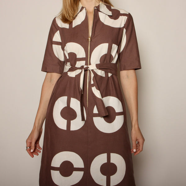 Vintage 1970 Marimekko Finland Op-Art Circle Dress