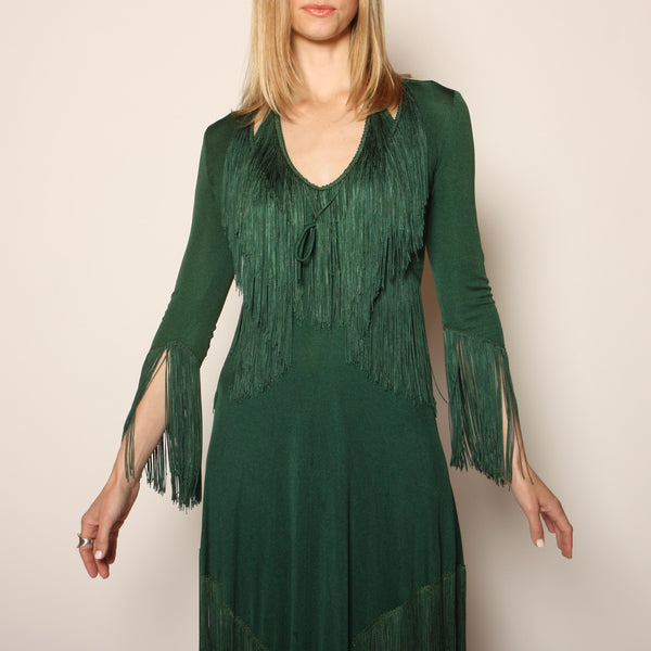 Vintage 70's Emerald Fringed Halter Dress + Top Set Opal Pineapple Vintage 70's Emerald Fringed Halter Dress + Top Set Opal Pineapple