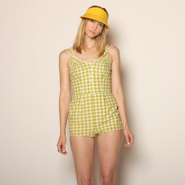 Vintage Early 60's Catalina Gingham Linen Playsuit