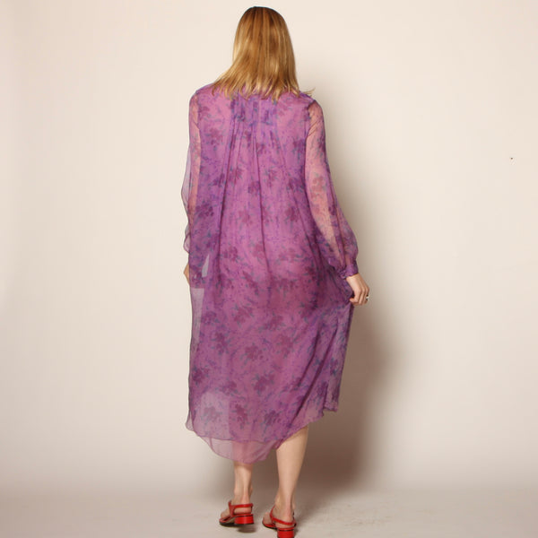 Vintage 70's India Block Print Floral Silk Midi Dress