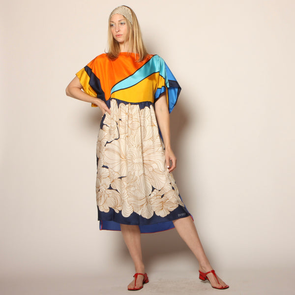 Handmade Vintage Italy Patchwork Silk Scarves Dress