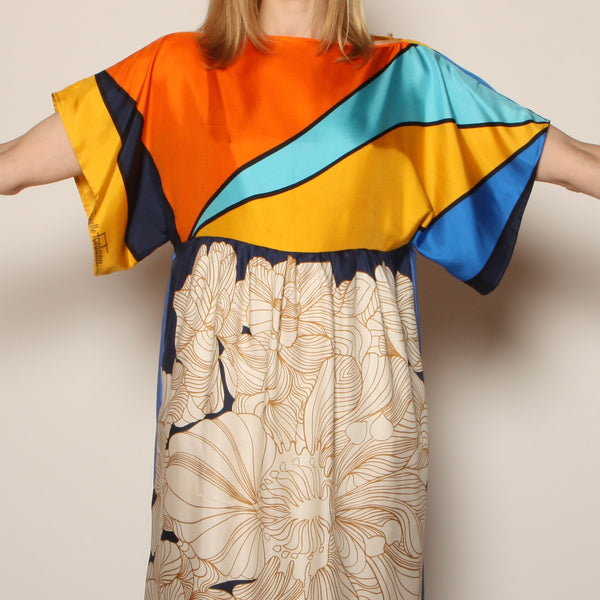 Handmade Vintage Italy Patchwork Silk Scarves Dress