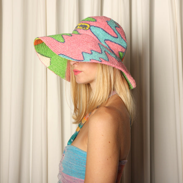 70's Peter Max Towel Abstract Quilted Sun Hat