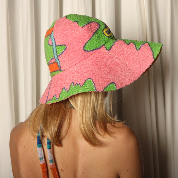 70's Peter Max Towel Abstract Quilted Sun Hat