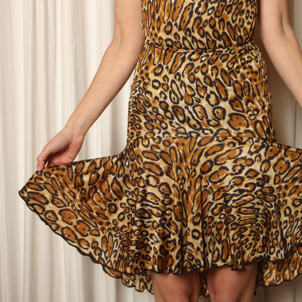 Vintage 80's Slinky Leopard Print Top + Fishtail Skirt Set