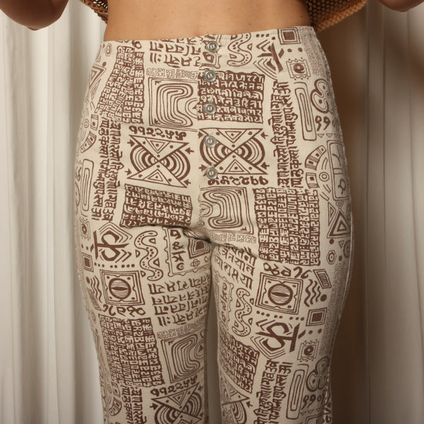 Vintage 70's Hieroglyphic Print Cotton Mod Crop Pants 27