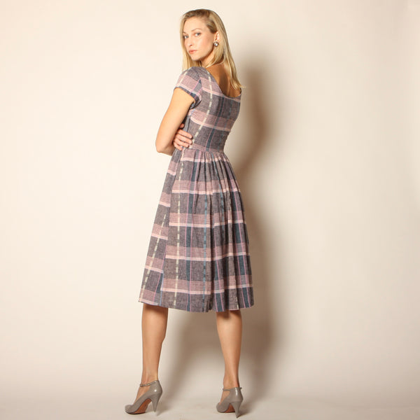 Vintage 80's does 50's Blush + Gray Plaid Midi Dress