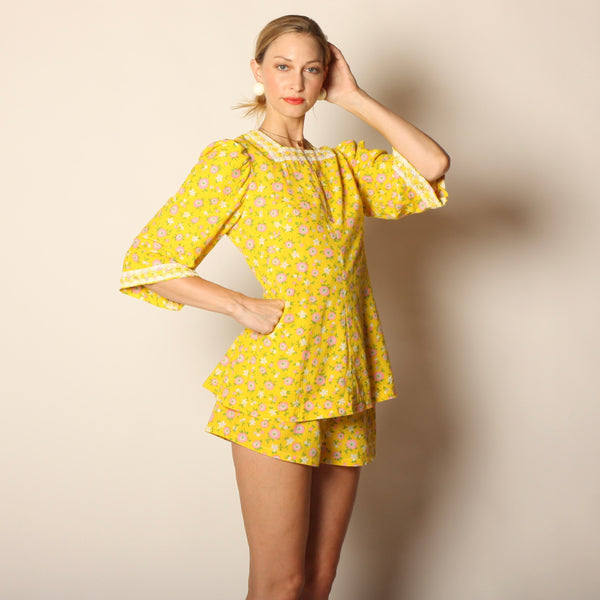 Vintage 60's Pop Art Peonies Cotton Ensemble