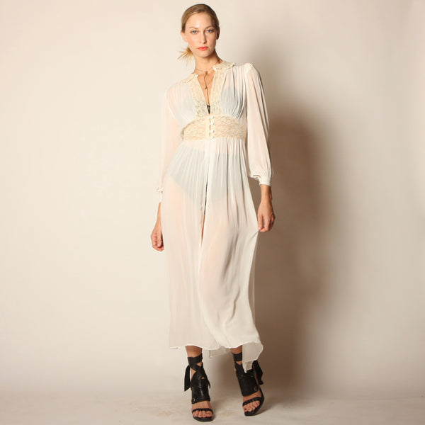 Vintage 30's/40s Romanic Chiffon + Lace Peignoir Dress