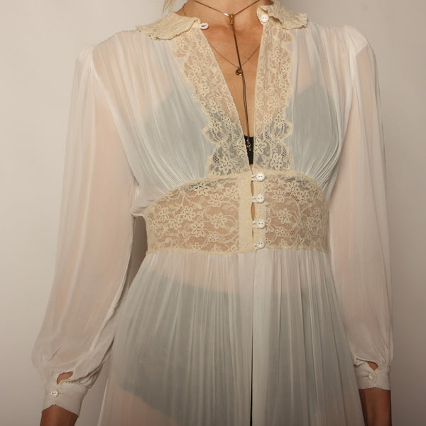 Vintage 30's/40s Romanic Chiffon + Lace Peignoir Dress