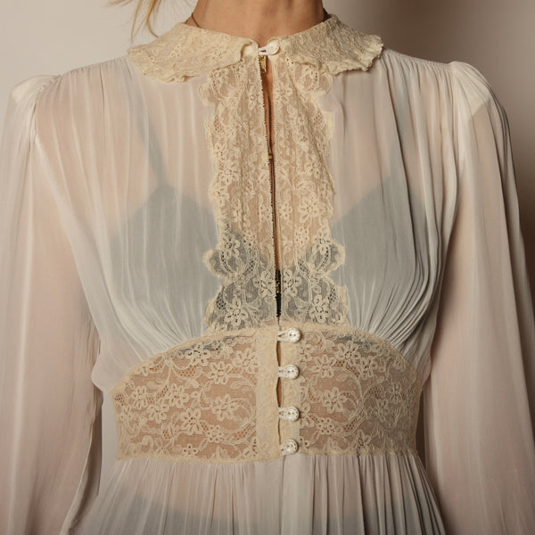 Vintage 30's/40s Romanic Chiffon + Lace Peignoir Dress