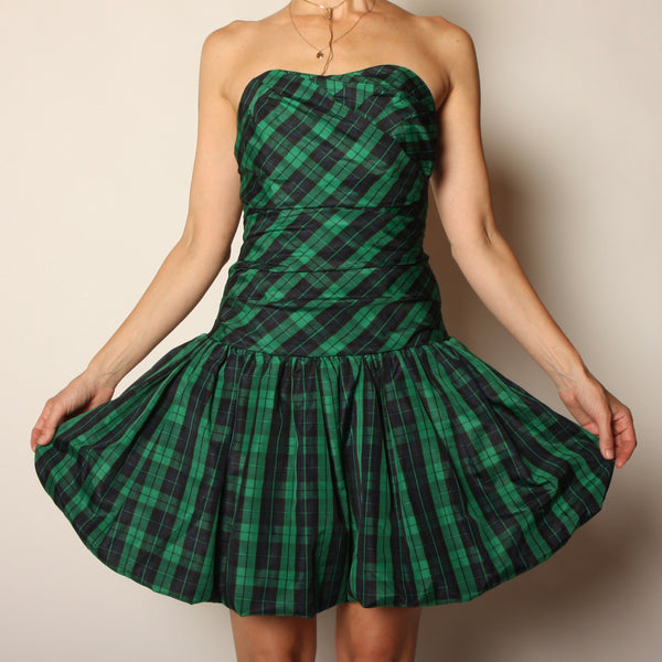 Vintage 80's Tartan Plaid Taffeta Mini Party Dress