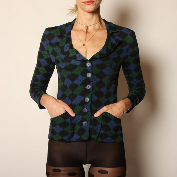 Vintage 90s does 40s Betsey Johnson Argyle Jacket Top