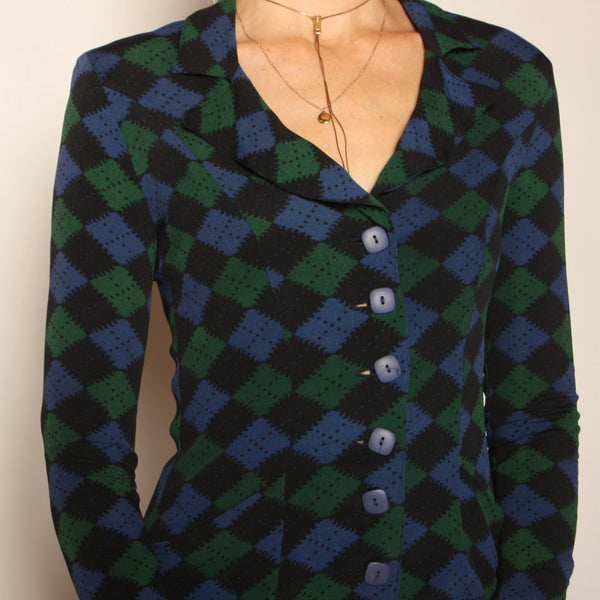 Vintage 90s does 40s Betsey Johnson Argyle Jacket Top