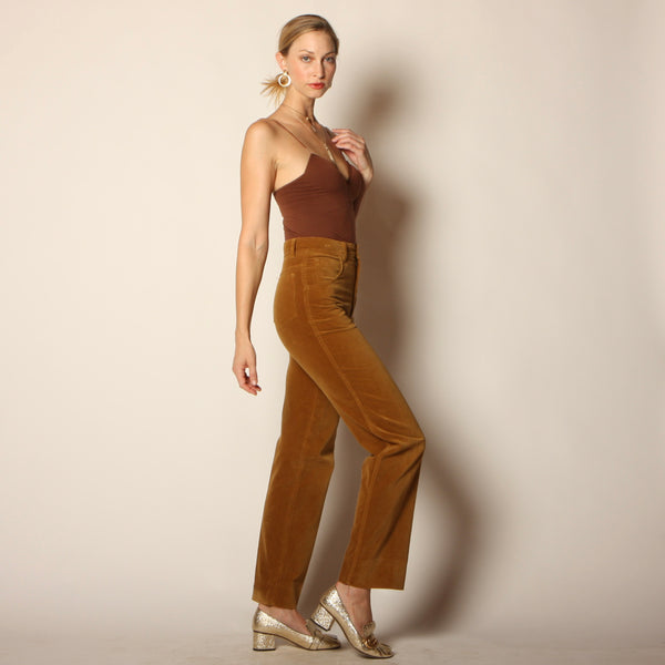 Vintage 70's Ochre Cotton Velvet Cigarette Pants 27