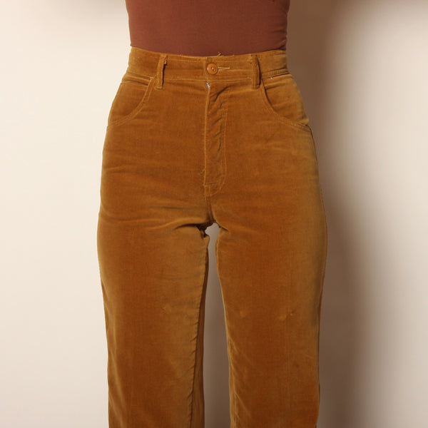 Vintage 70's Ochre Cotton Velvet Cigarette Pants 27