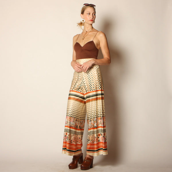 Vintage 70's Op-Art Dot + Stripe Palazzo Pants