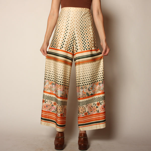 Vintage 70's Op-Art Dot + Stripe Palazzo Pants