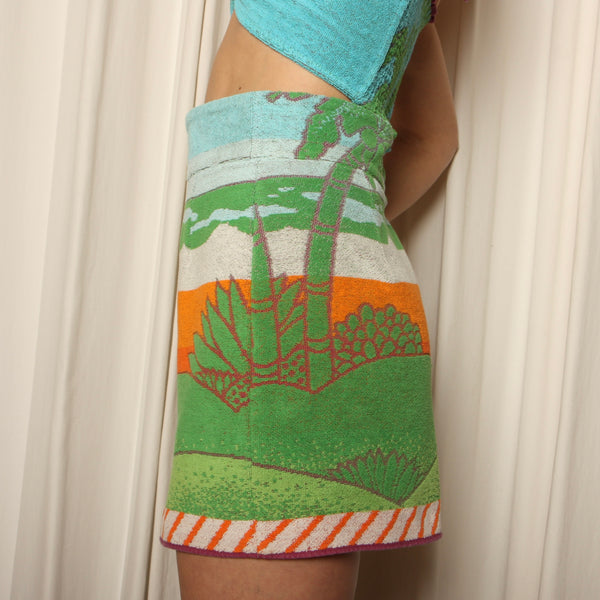 70's Seven Seas Island Landscape Towel Mini Skirt Set