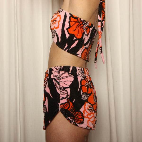 70's Fairfax Hawaiian Floral Towel Halter + Shorts Set