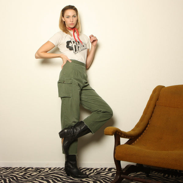 Vintage 60's Side Button Cotton Army Field Pants W25-27