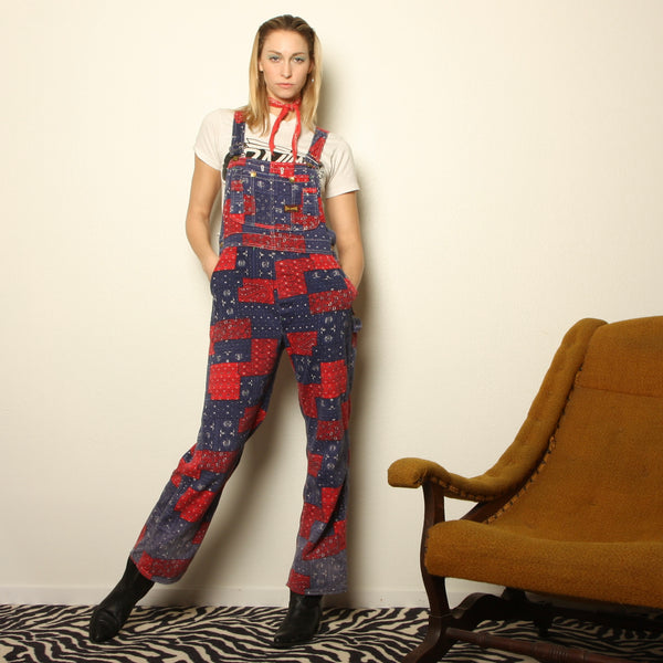 Vintage 70's Big Smith Patchwork Bandana Print Denim Overalls