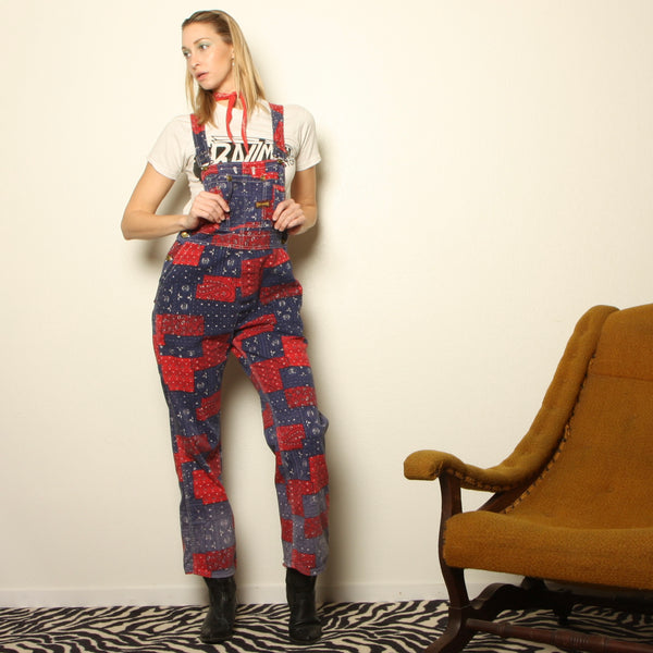 Vintage 70's Big Smith Patchwork Bandana Print Denim Overalls
