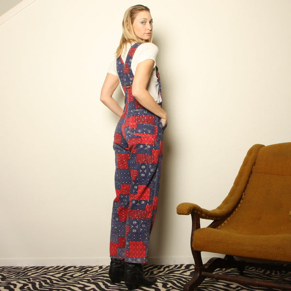 Vintage 70's Big Smith Patchwork Bandana Print Denim Overalls