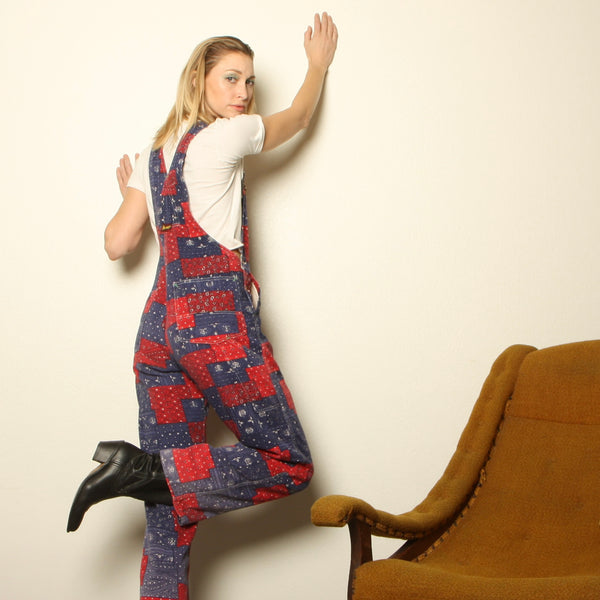 Vintage 70's Big Smith Patchwork Bandana Print Denim Overalls