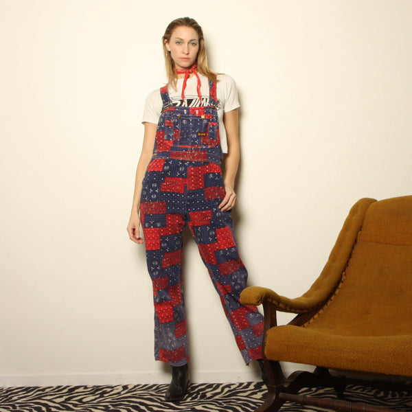 Vintage 70's Big Smith Patchwork Bandana Print Denim Overalls