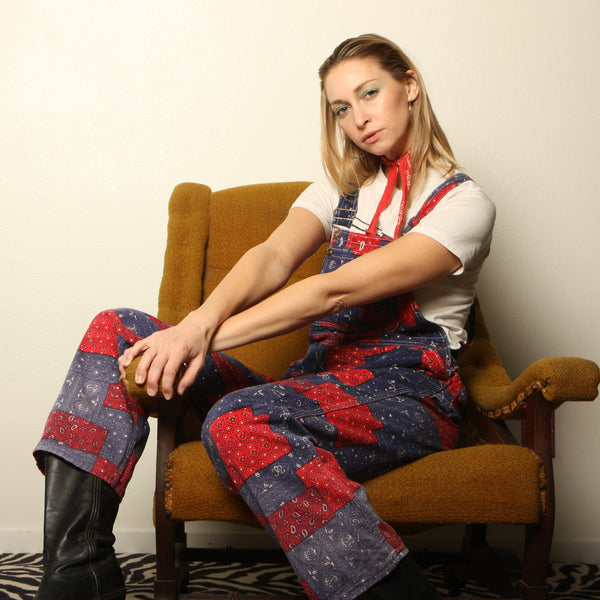 Vintage 70's Big Smith Patchwork Bandana Print Denim Overalls