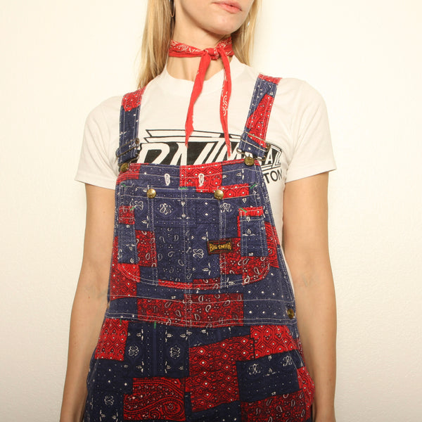 Vintage 70's Big Smith Patchwork Bandana Print Denim Overalls