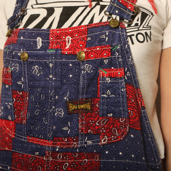 Vintage 70's Big Smith Patchwork Bandana Print Denim Overalls