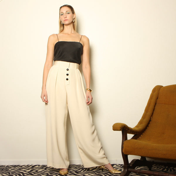 Vintage 90's Bill Blass Minimalist Cream Silk Pants W31