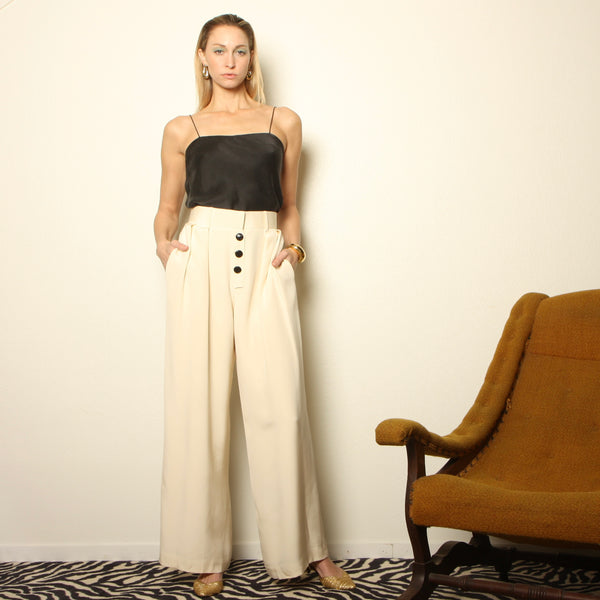 Vintage 90's Bill Blass Minimalist Cream Silk Pants W31