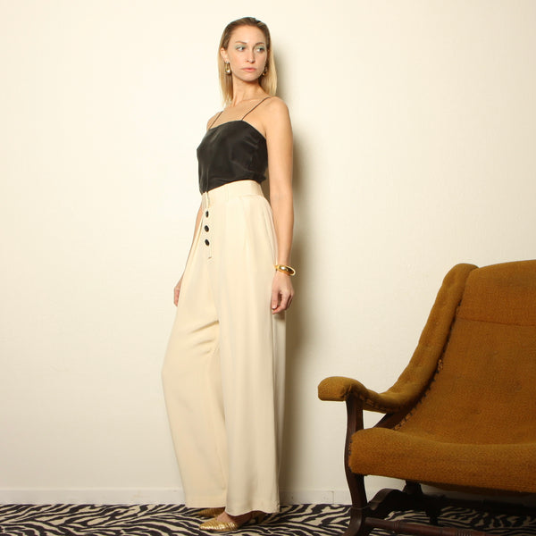 Vintage 90's Bill Blass Minimalist Cream Silk Pants W31